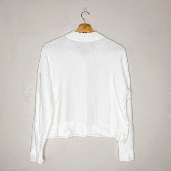 Quince Ivory 100% Organic Cotton Button Front Cropped Cardigan Sweater - Picture 6 of 8